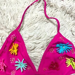 Hand made pink decorated bikini top size small